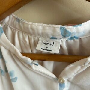 Wilfred Santiago Semi Sheer Ivory and Sky Blue Patterned Top